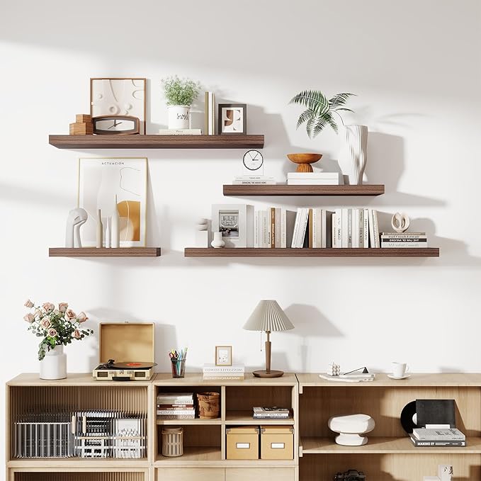 48 Inch Floating Shelves, 11.6 Inch Deep Floating Shelves for Wall, Floating Shelf with Invisible Brackets, Deep Shelves for Bathroom, Bedroom, Living Room, 1 Pack, Walnut