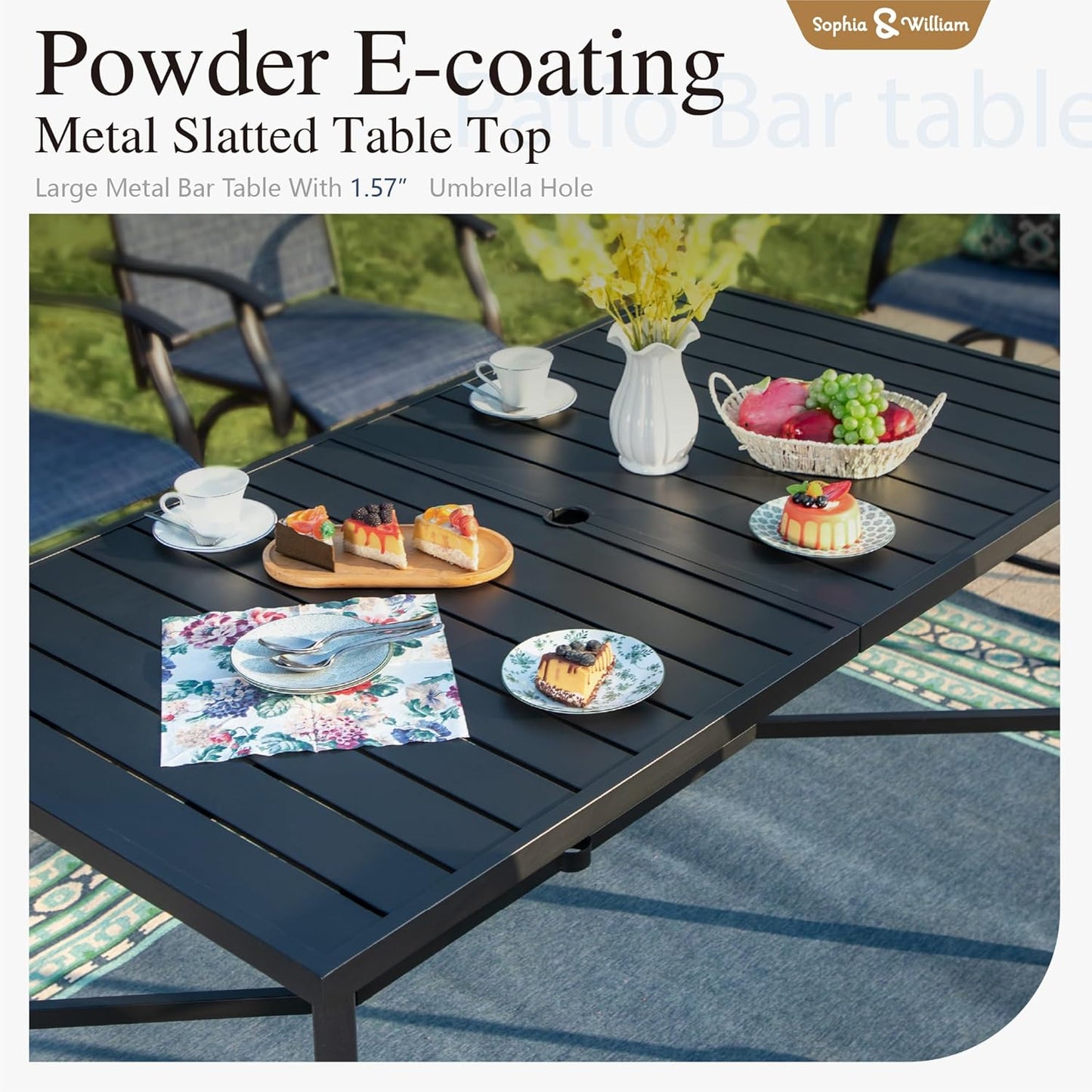 Sophia & William Outdoor Bar Set, Patio Bar Table and Chairs Set, Bar Height Patio Set - 4 x Swivel Bar Chairs(Baby-Blue), 1 x Rectangular Bar Table(Black)