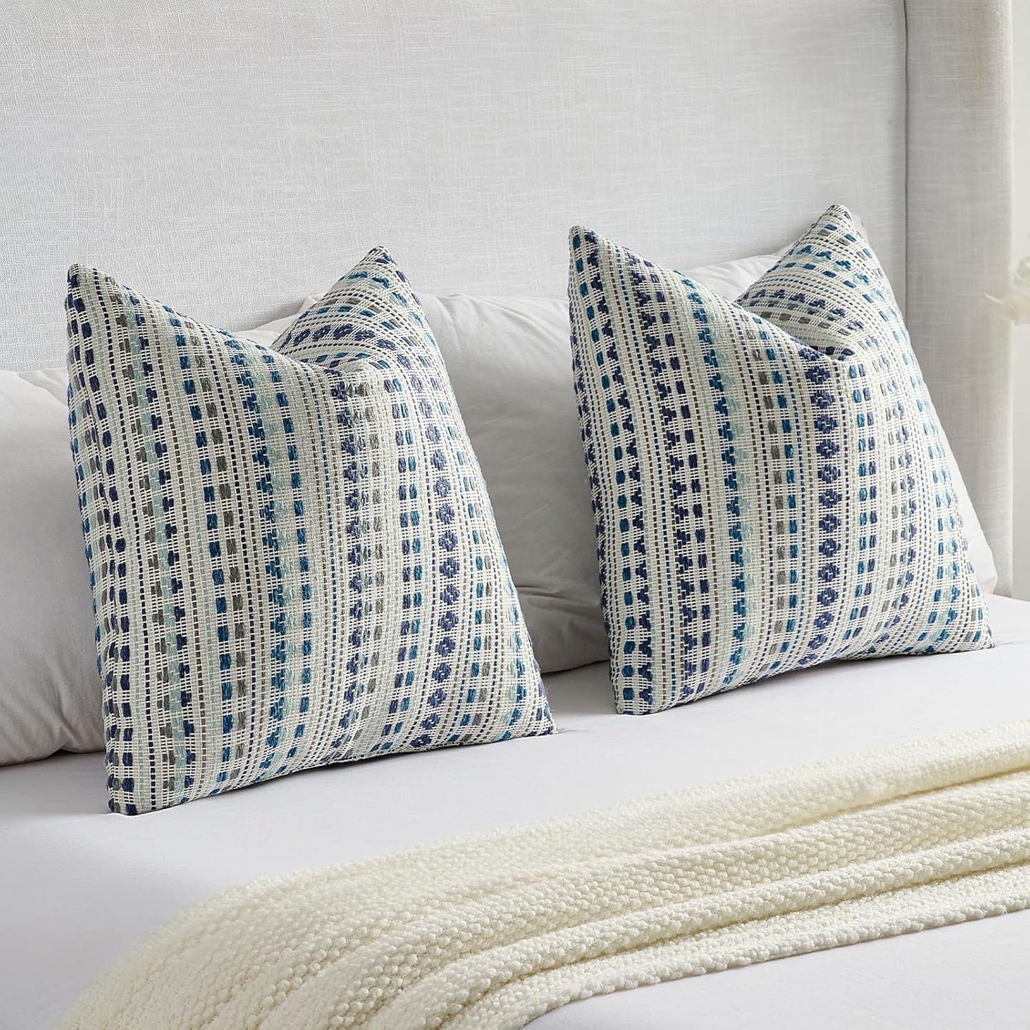 FUTEI Blue Grey Decorative Throw Pillow Covers 20x20 Inch Set of 2,Soft Cozy Chenille Jacquard Textured Cushion Case,Boho Home Decor for Couch Bed Living Room