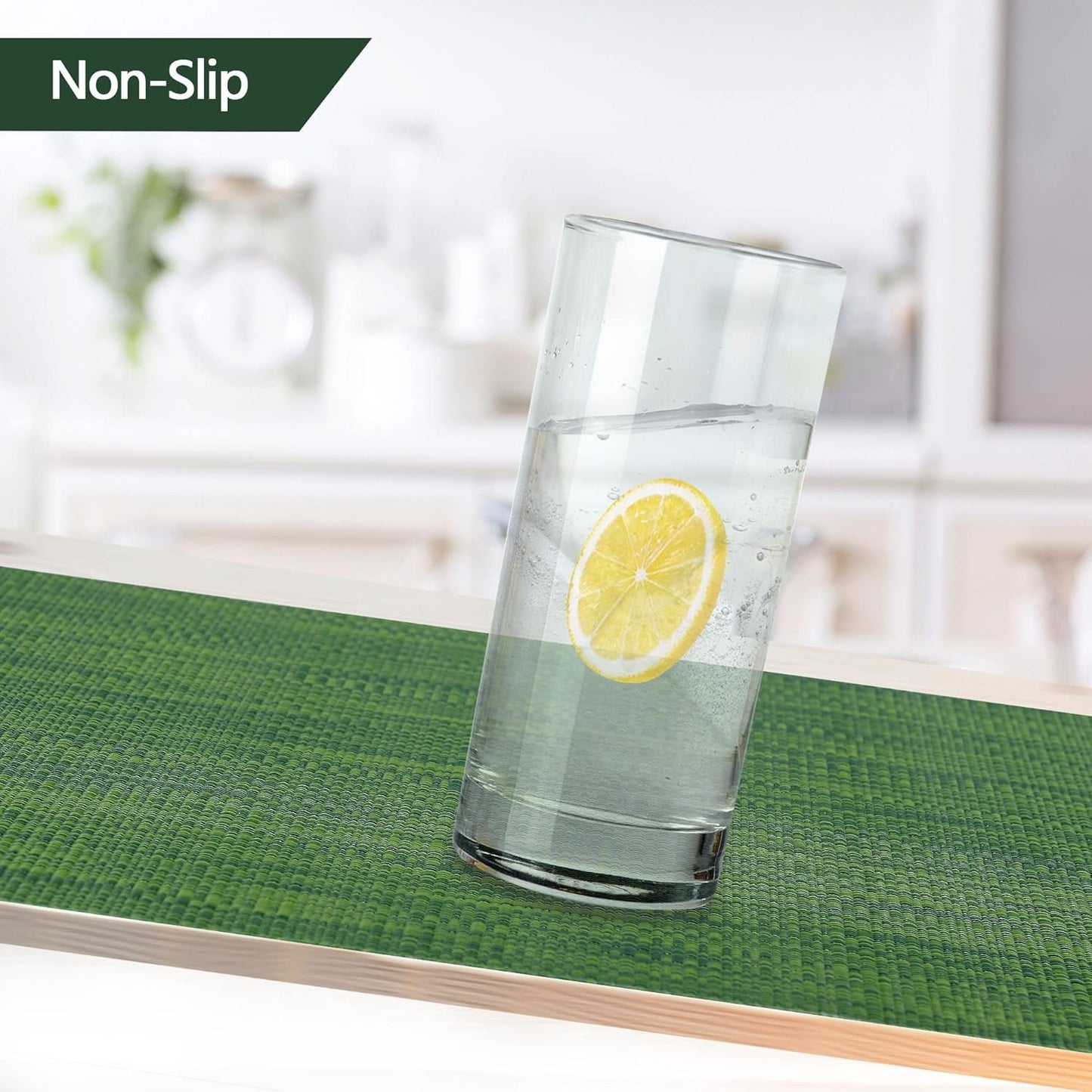 Green Christmas Placemats Set of 4 - Wipe Clean Vinyl Placemats - Washable Heat Resistant PVC Placemats for Dining Table - 17x12 Inch (Green, 4)