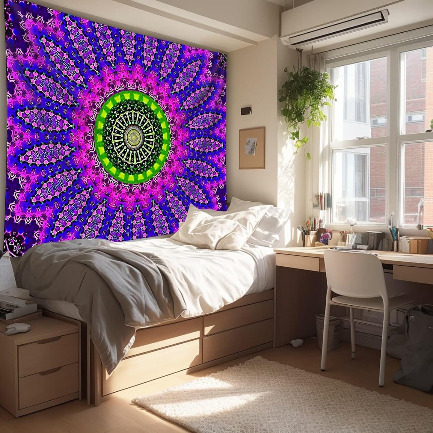 PSYHILAR Blacklight Mandala Tapestry for Bedroom, Large Black Light Posters for Adults and Teens, Red UV Reactive Aesthetic Bohemian Wall Art Decor (80 x 60 Inches)