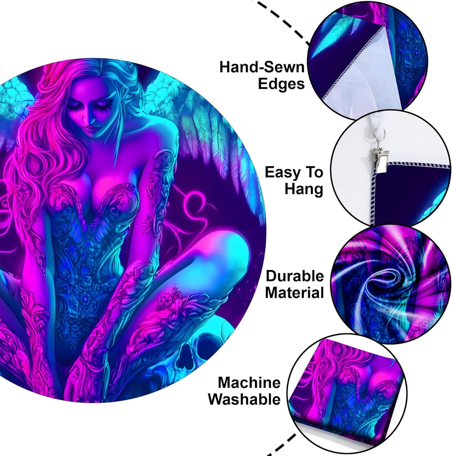 Blacklight Tapestry,WingTapestry Glow In The Dark,UV Reactive Black Light Upright Posters Wall Hanging for Bedroom Dorm Living Room Backdrop Decor (wing15, 90L" x 70W")