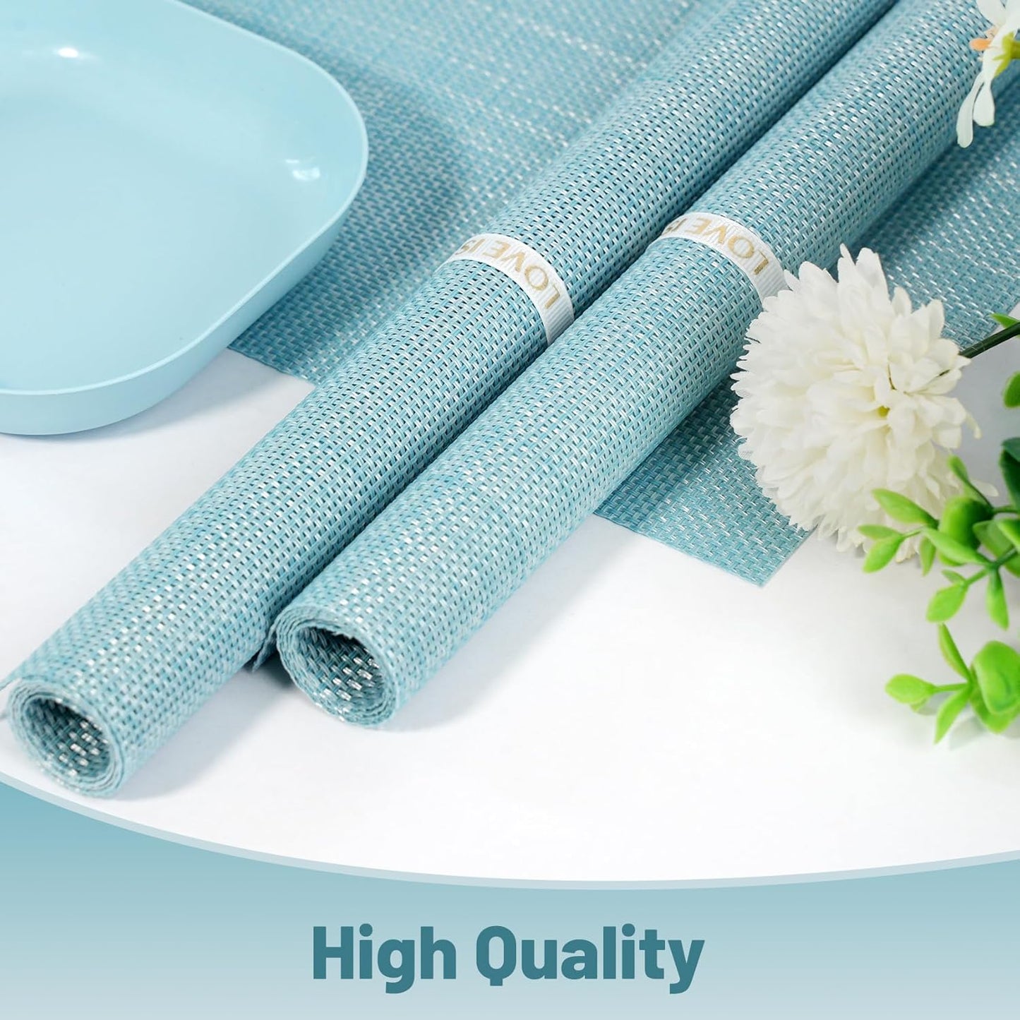 Placemats Set of 12,Non-Slip PVC Weave Table Mats Easy to Clean,Heat Resistant Place Mats for Kitchen Dining Table Decoration Indoor Outdoor,Blue