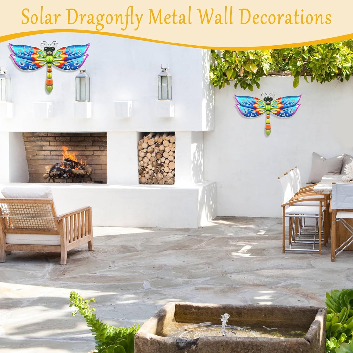 Solar Dragonfly Wall Art, 12-Inch Metal Garden Decor, Color Changing LED Lights, Multicolor