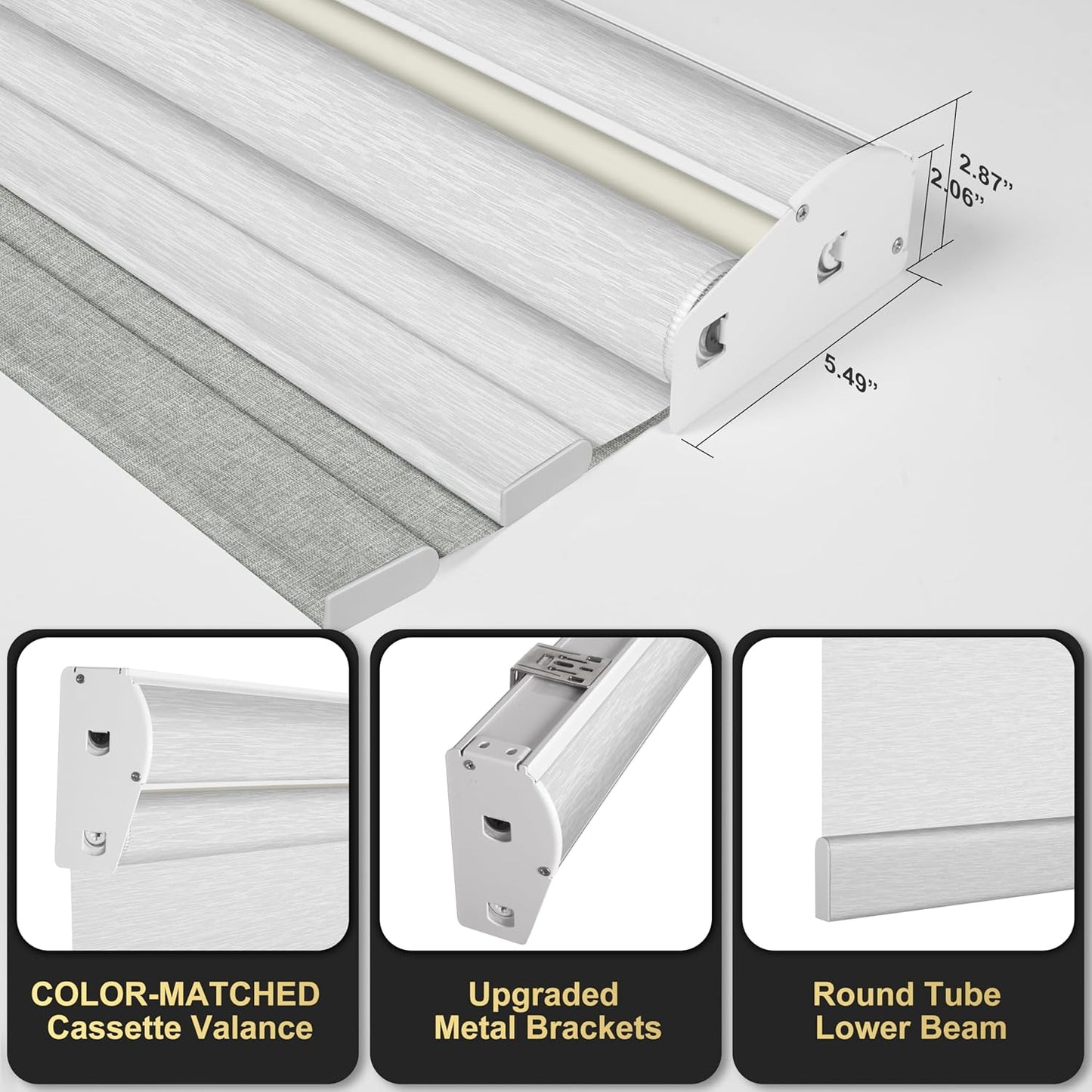 Berissa Cordless Dual Roller Shades with Cassette Valance, Double Blackout and Light Filtering, Day and Night for Home Office Door. Linen Grey and White, 58 W x 80" H