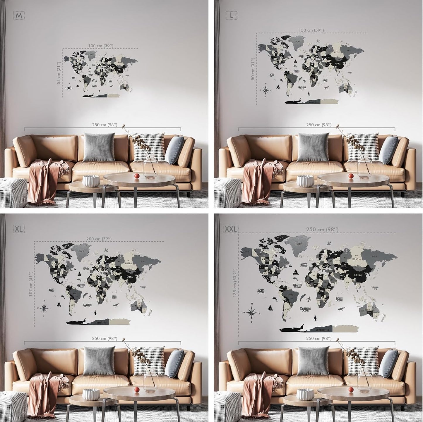 Colorfull Worlds 3D Wooden World Wall Art | Unique Wall Decor with Pins for Travel Enthusiasts | Home and Office Wall Décor | Grey | Large