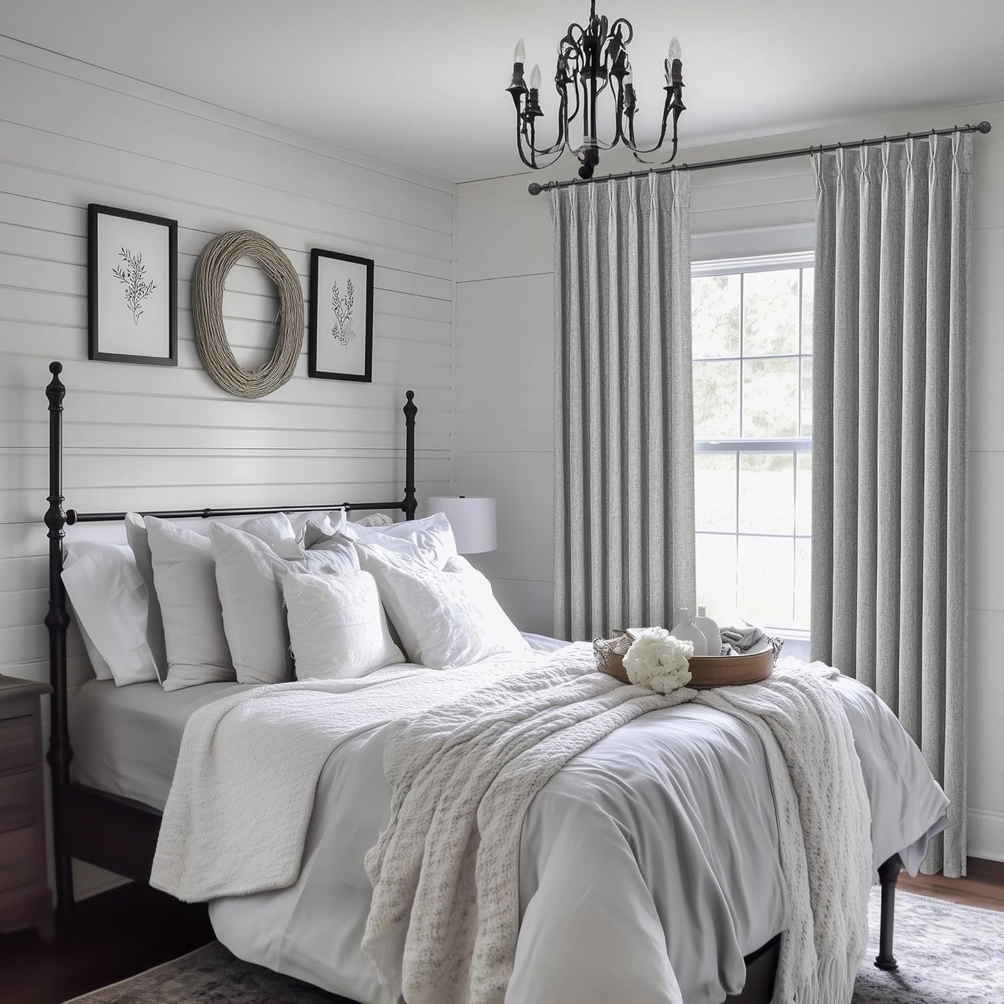 Gray 108 Inch Extra Long Curtains for Living Room 2 Panels Set, Memory Trained Pinch Pleated Blackout Lux Decor Window Drapes Energy Efficient Privacy Curtain 108 Inches for Bedroom(Linen Grey)