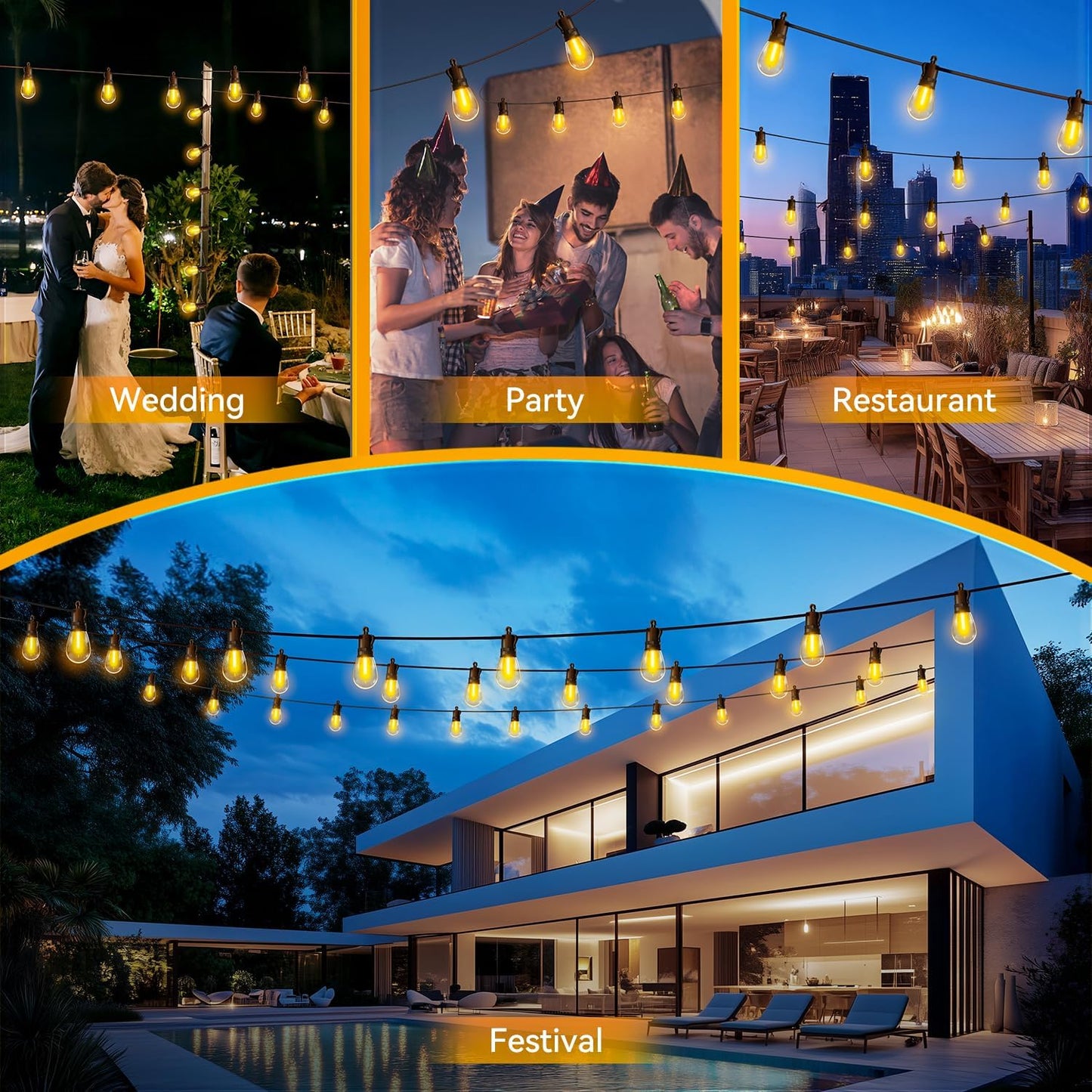 Outdoor String Lights Patio LED Light Outside - 30M 28+2 S14 LED 100ft Porch Lighting IP65 Waterproof