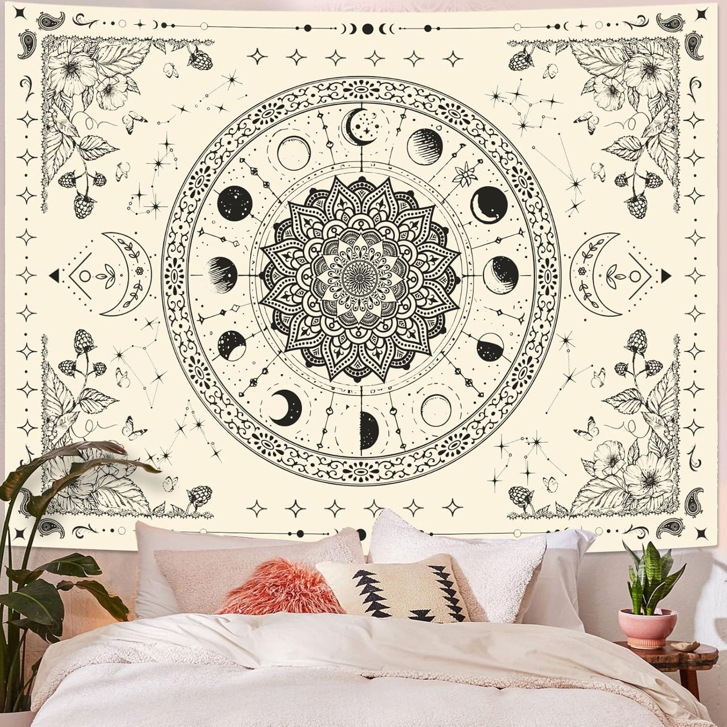 Lunerfex Mandala Moon Tapestry Boho Tapestry for Bedroom Black and White Tapestries Wall Hanging Living Room Wall Art and Home Decor 44x60