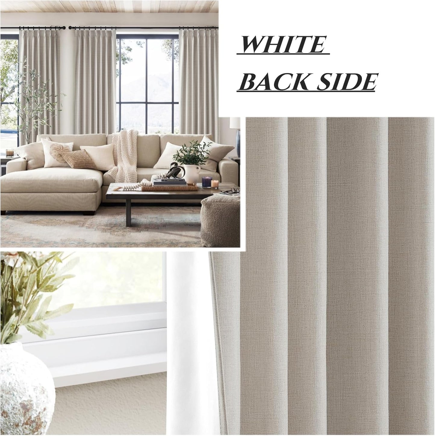Custom 105 Inch Curtains for Nursery, Cute Extra Long 100 Percent Blackout Kids Curtains 2 Panel Set Natural Ivory Cotton Linen Window Drapes Pinch Pleated Thermal Insulated Aesthetic Baby Room Burgs