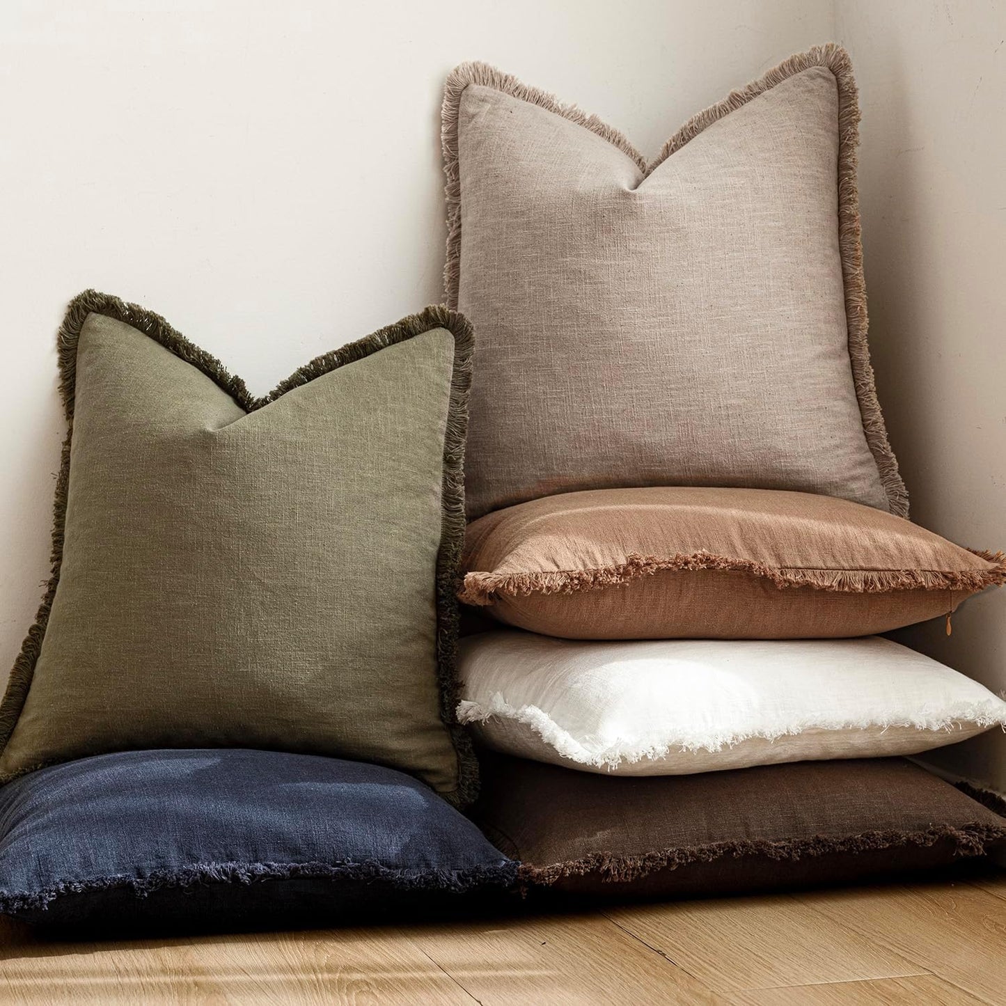 Foindtower Set of 2 Decorative Linen Fringe Lumbar Throw Pillow Covers Farmhouse Cushion Cover with Tassels Accent Pillowcase for Couch Sofa Bed Living Room Home Decor,12×24 Inch,Natural Linen