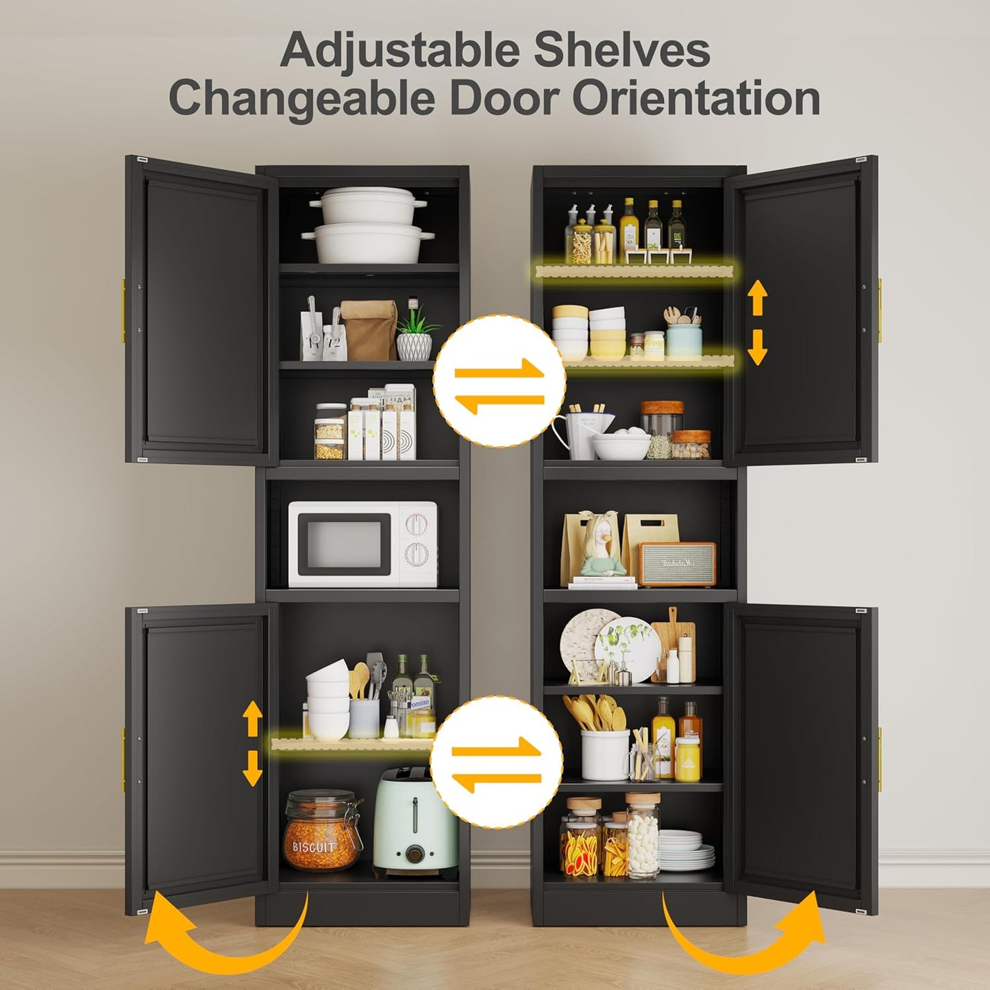 Tall Narrow Storage Cabinet 66.93" H Tall Bathroom Cabinet Metal Pantry Cabinets, 4 Adjustable Shelves for Kitchen, Home Office, Living Room, Dinning Room (20 inches Wide Black)