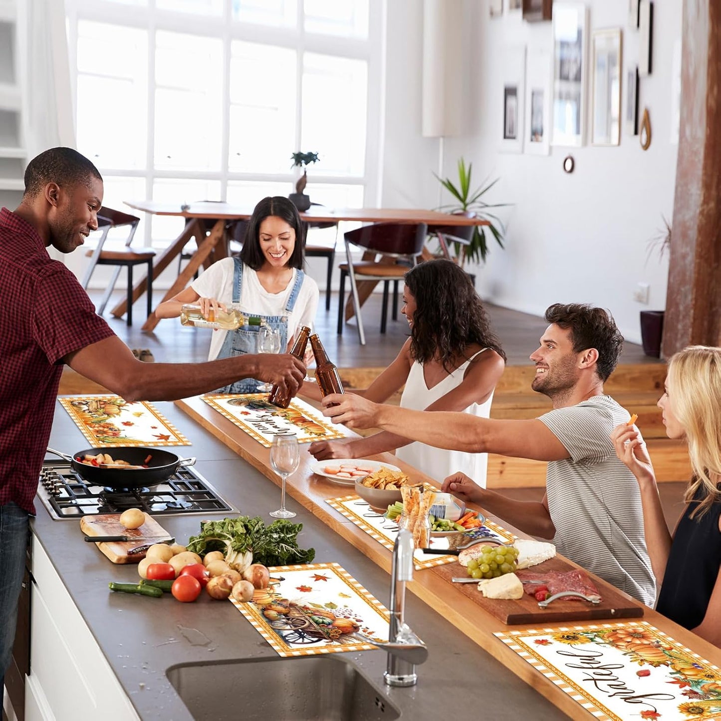 Thanksgiving Placemats Set of 6 Thanksgiving Day Plastic Table Mats Welcome Fall Place Mats Washable Vinyl Rustic Holiday Table Decoration for Indoor Outdoor Autumn Party Kitchen Dining