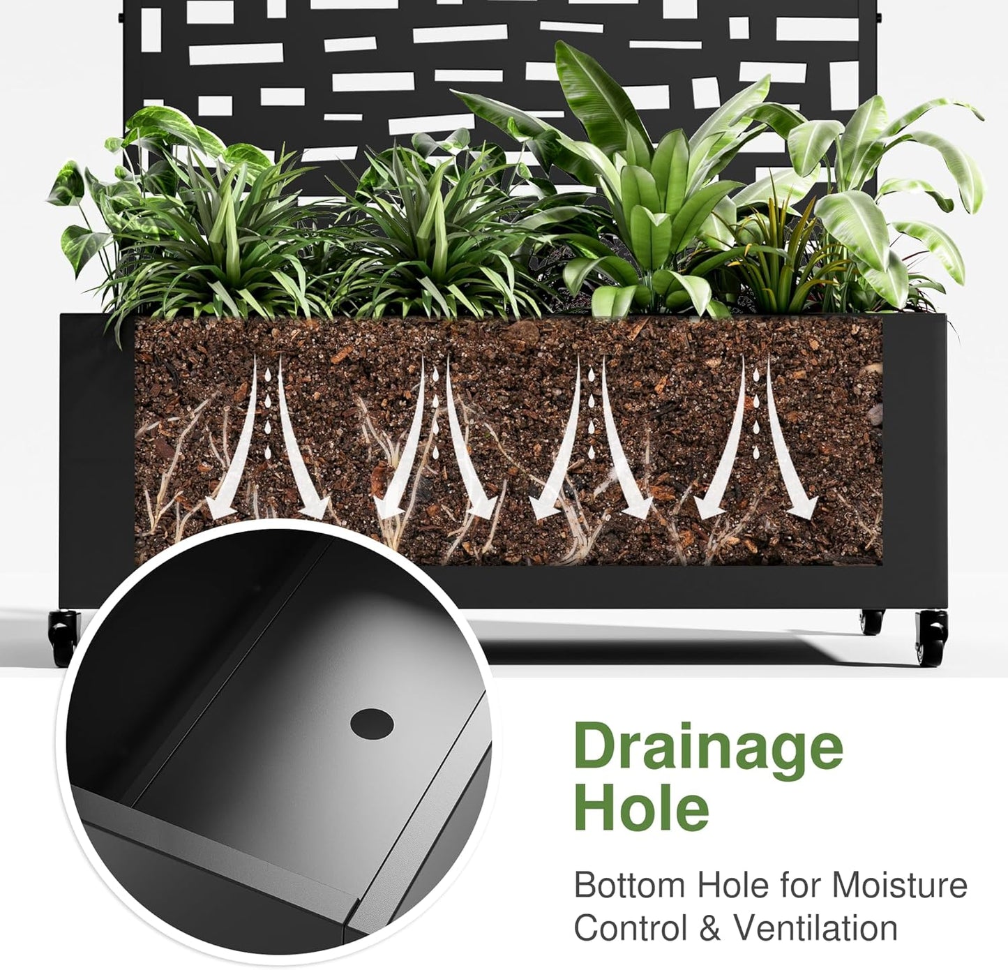 Casaphoria Metal Raised Garden Bed with Trellis and Wheels, 47"x47"x16" Planter Box for Climbing Plants, Vegetables & Vines, Features Drainage Holes and Privacy Screen (Black-Gerald)