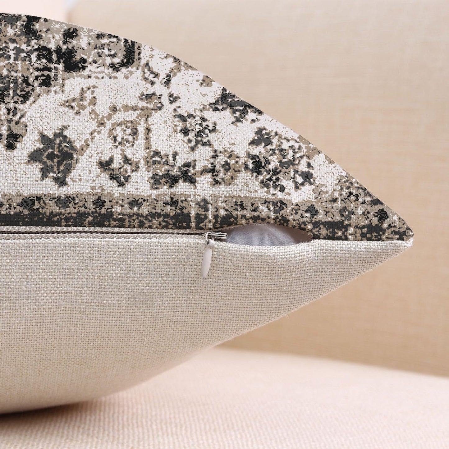 Outdoor Waterproof Pillow Covers - 18x18 Inch Set of 2 Bohemian Vintage Carpet Pattern Pillow Covers in Black & Grey Ethnic Design for Decorative Farmhouse, Couch, Garden, Balcony