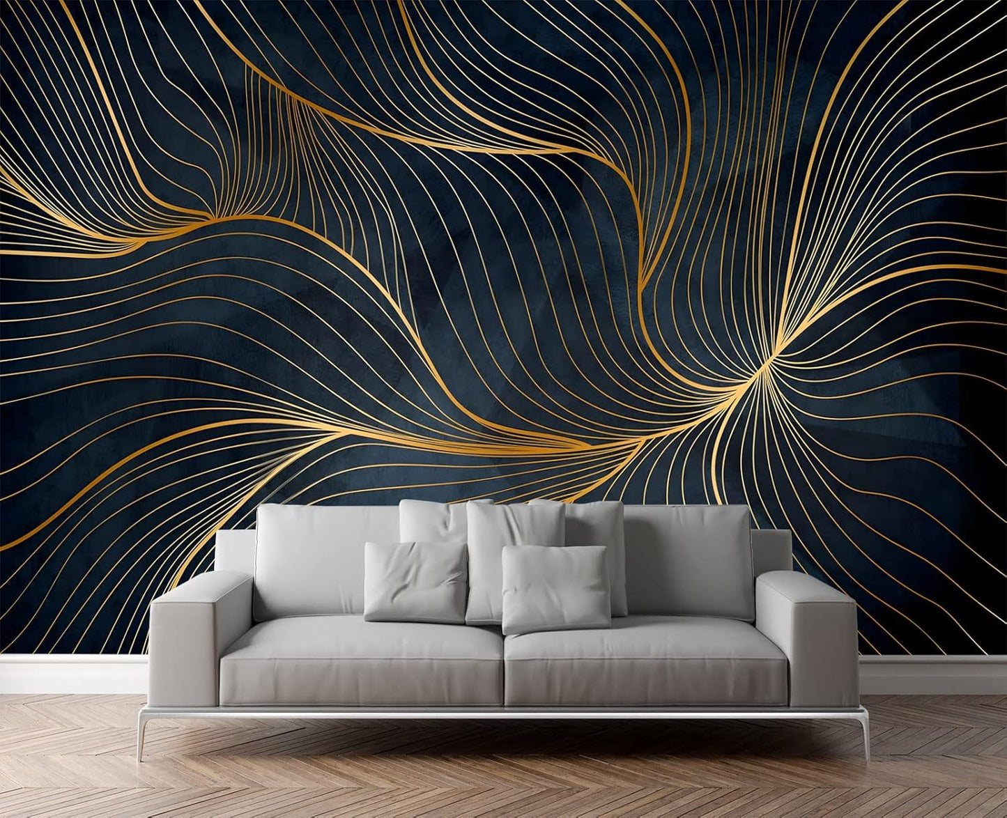 Simple Golden Lines Wall Mural Wallpaper for Bedroom 178" x 117"