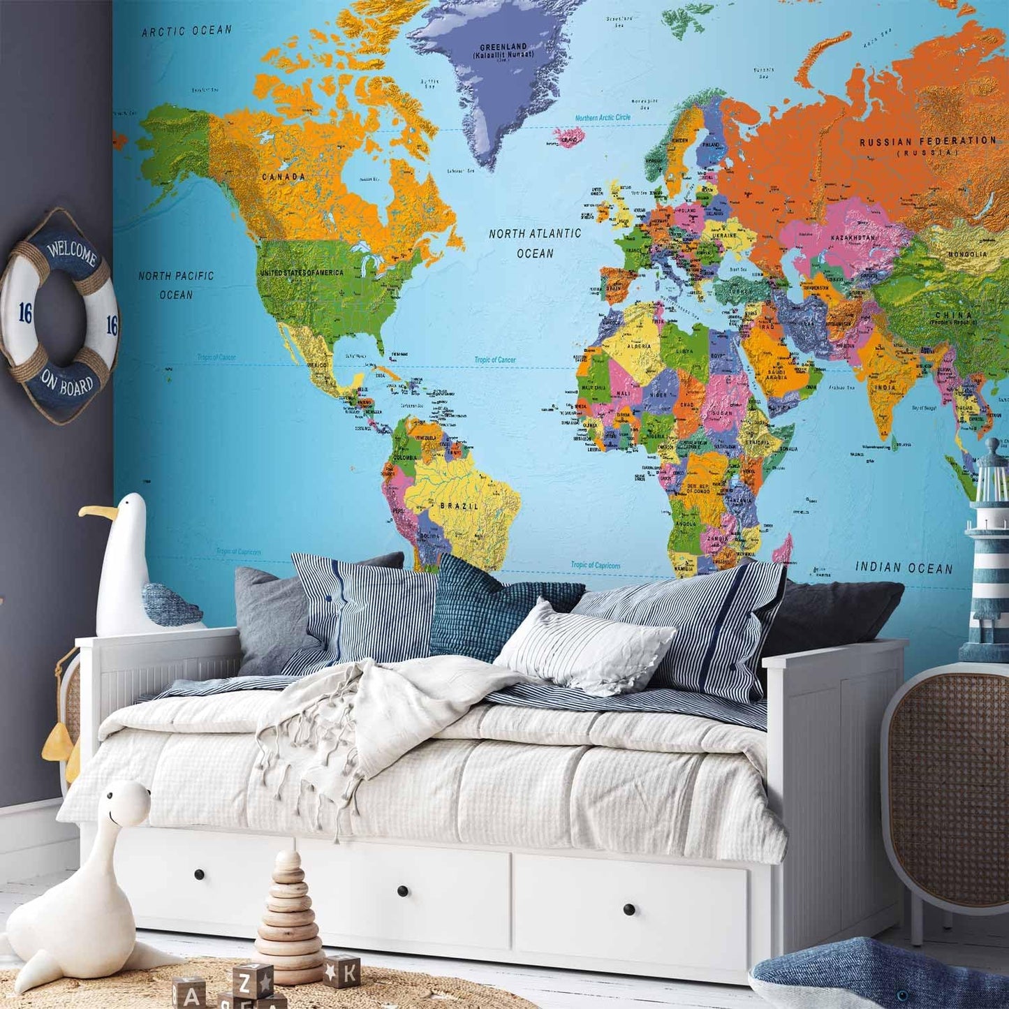artgeist Premium Wall Mural World Map 79x55 in - XXL Non-Woven Wallpaper Fleece Wall Decor Photo Print Picture Image Design Home Map of The World k-A-0095-a-a