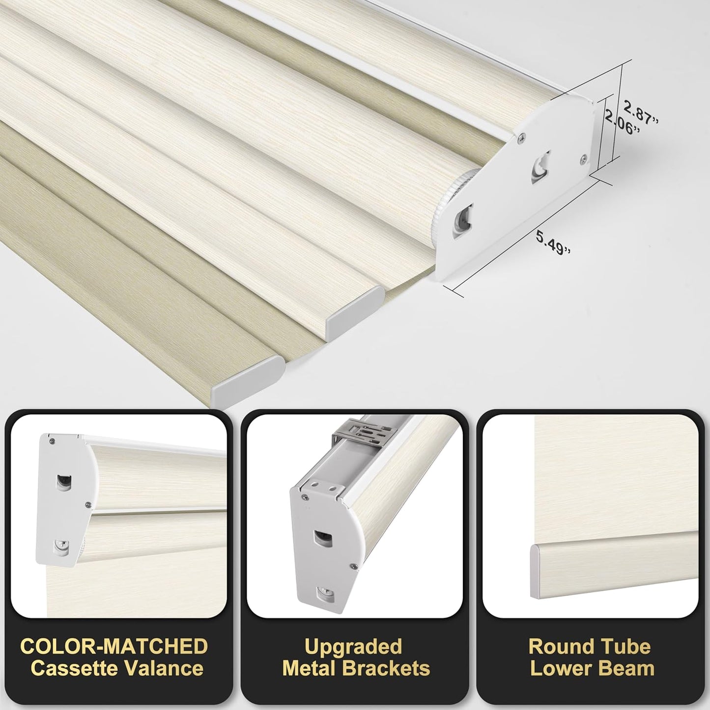 BERISSA Cordless Dual Roller Shades with Cassette Valance,Double Window Shades Blackout and Light Filtering Shades,Day and Night Roller Shades for Home Office Door.Striped Jacquard Beige.50 W x 36" H