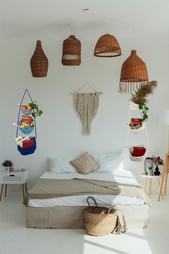 Hanging Fruit Basket, 3 Tier Cotton Macrame Produce Basket for Kitchen, Indoor Planter Hangers.