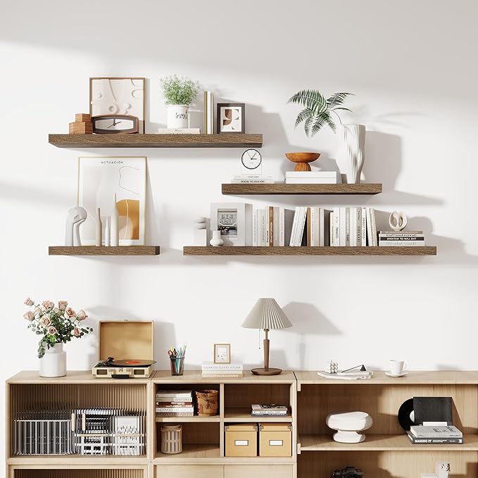 36 Inch Floating Shelves, 11.6 Inch Deep Floating Shelves for Wall, Floating Shelf with Invisible Brackets, Deep Shelves for Bathroom, Bedroom, Living Room, 2 Pack, Brown