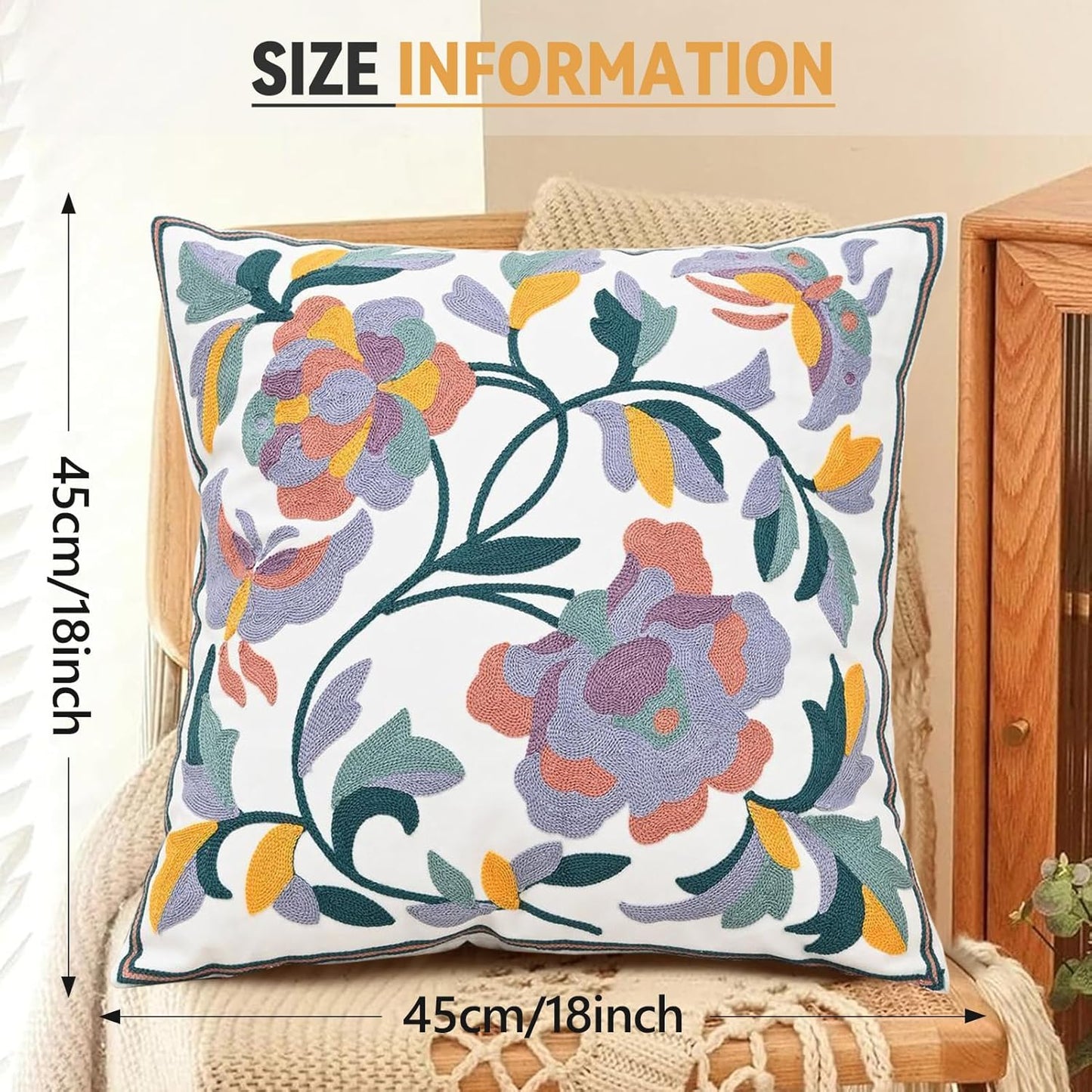 Embroidered Flower Pillow Cover Farmhouse Soft Pillowcase Aesthetic Design Woven Cushion Cover for Sofa Living Room Bed Purple Floral