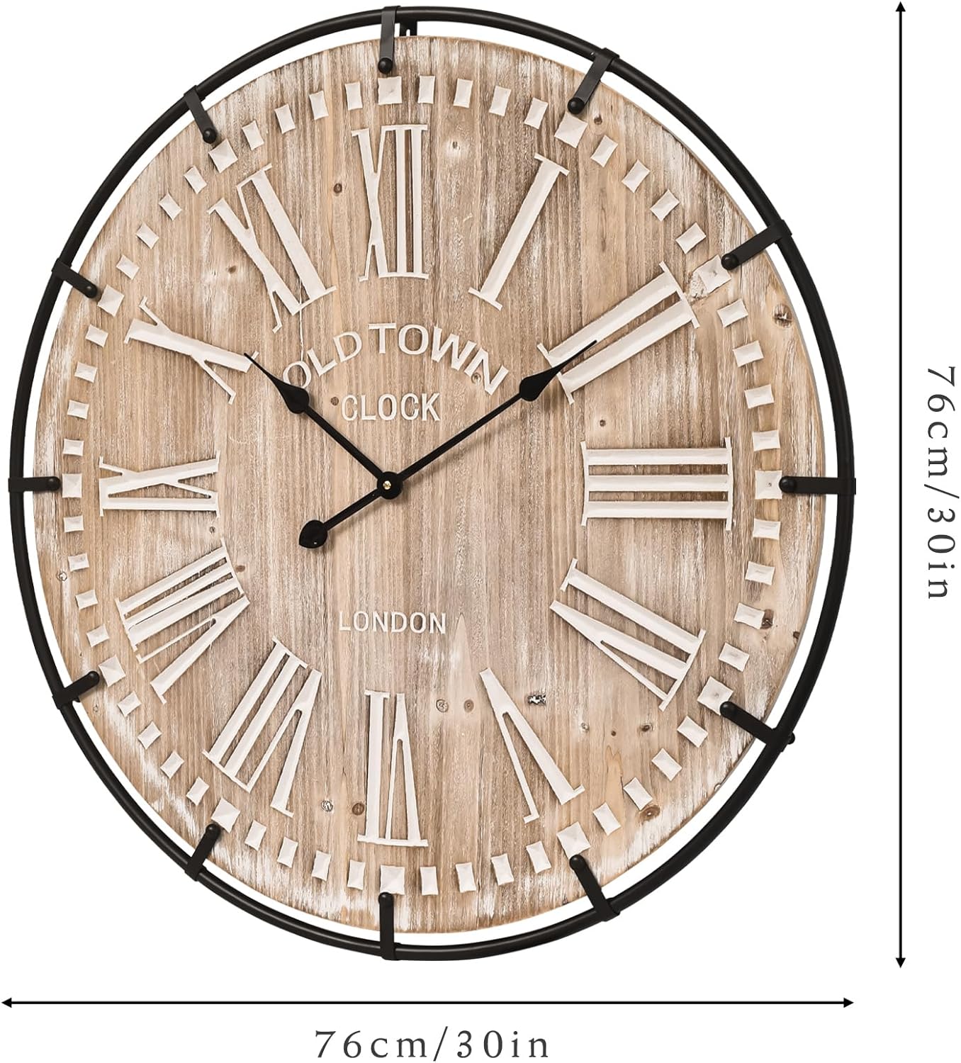 Large Wall Clock –30 Inch Farmhouse Clock -Extra Large 30 Inch Wood and Metal Wall Clock, Silent and Battery Operated for Living Room, Kitchen and Office Decor