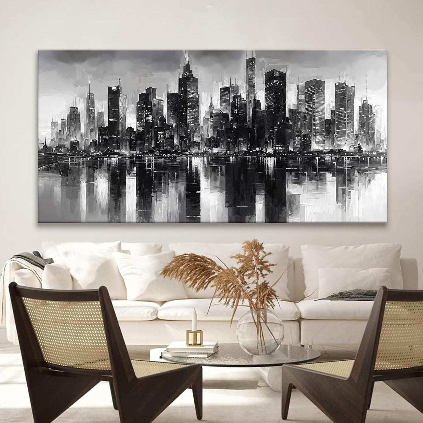QSQ New York City Wall Art Brooklyn Bridge Wall Art For Living Room Office Bedroom Cityscape Canvas Art Wall Decor Paintings Picture For Bedroom Home Wall Decor Chicago Artwork For Walls 29 × 58 In