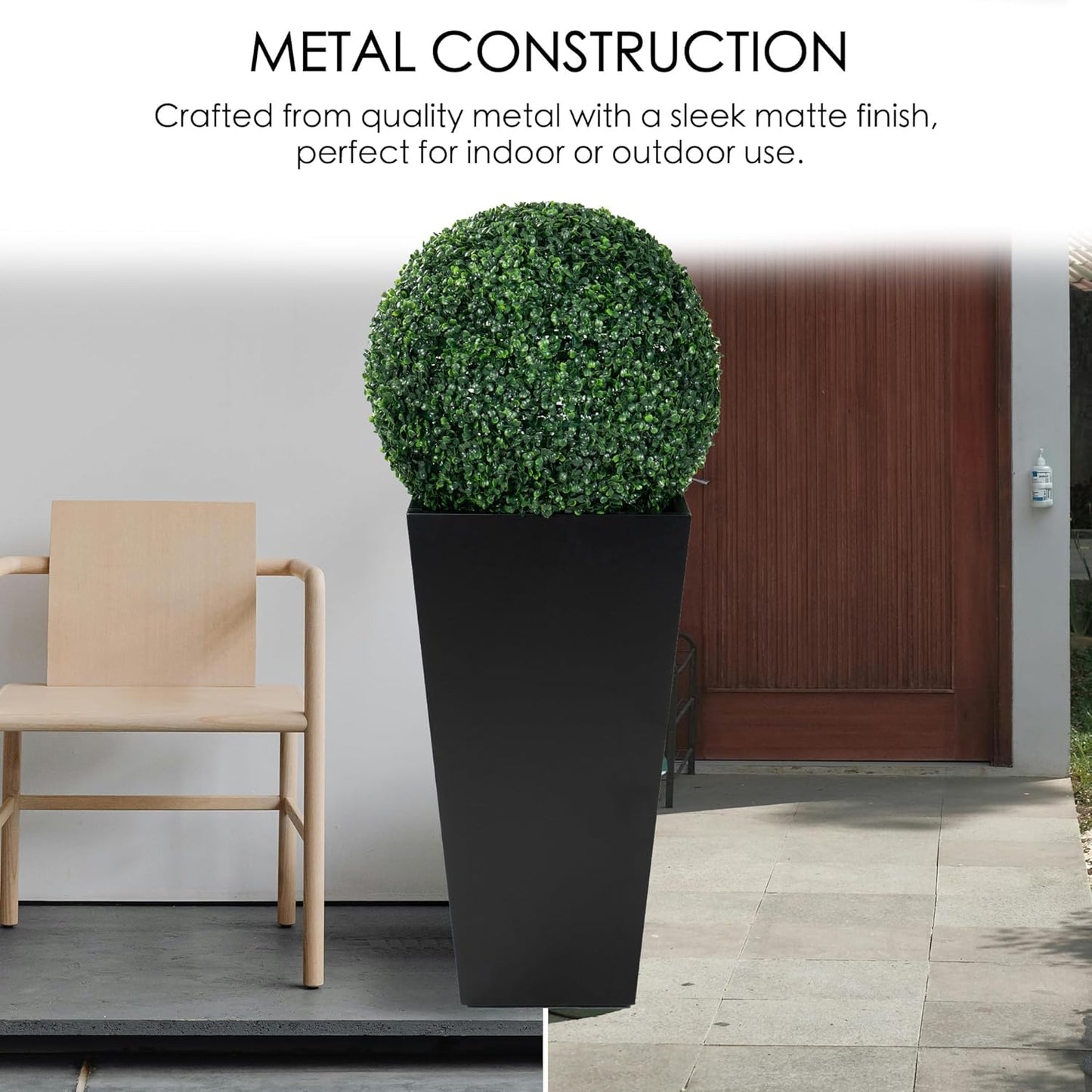 Kozyard 15.4" x 15.4" x 30" Tall Taper Black Metal Planter Flower Plant Pot Indoor Outdoor Planters Steel Flower Pot All-Weather Use with 2 Partition Panels for for Trees, Plants Flowers