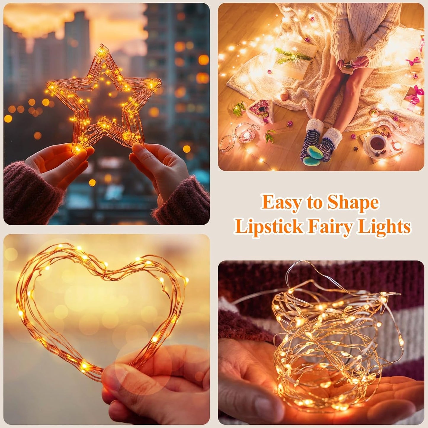Lakumu Mini Fairy Lights Battery Operated, Twinkle Lights with Timer, Rechargeable LED String Lights for Bedroom, Christmas Decorations, Wedding, Vine, Centerpiece Table Decor (5M/16FT Orange)