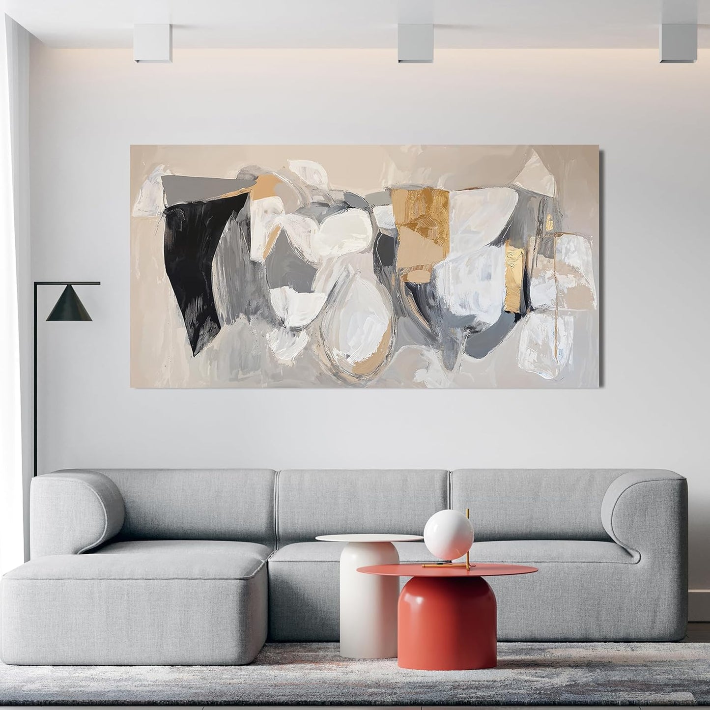 Abstract Canvas Oversized Wall Art Decor Gray Gold Modern Abstract Graffiti Art Wall Black Wall Art Decor for Living Room Canvas Art Poster Print Wall Pictures for Bedroom Office Decor 29" X 58"