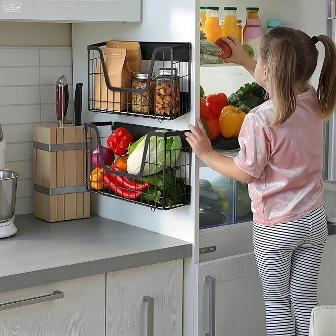 2 Pack Magnetic Shelf for Fridge Fruit Storage Container Fridge Magnetic Baskets Fruit Potato Onion Storage Bins, Pantry Organizer Refrigerator, Kitchen Counter, Cabinet, 12.4 x 7.9 x 5 Inch