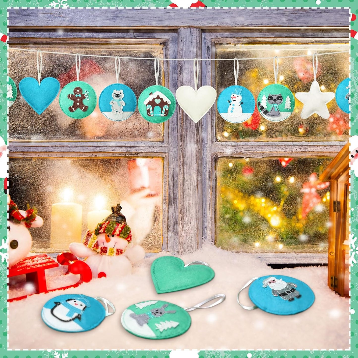12 Pcs Christmas Felt Ornaments for Tree Santa Claus Snowman Gingerbread 3D White Mint Turquoise Color for Hanging Decoration Felt Craft for Christmas Party Favors Gifts