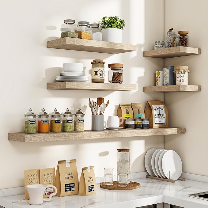 36 Inch Floating Shelves, 3D Textured Wood Grain, 36"x9.25"x1.5" Inch Deep Floating Shelves for Wall, Wooden Shelves for Bathroom, Bedroom, Living Room, Vintage White Oak