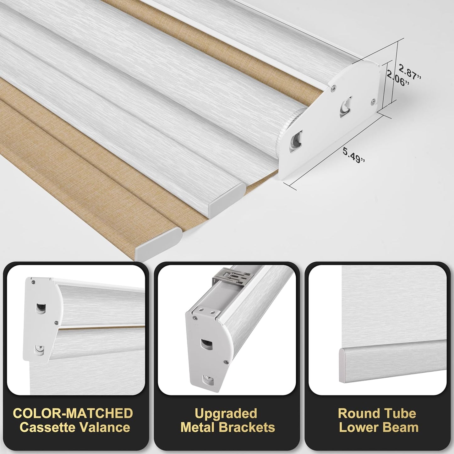 BERISSA Dual Roll-Up Shades with Cassette Valance, Blackout and Daylight Filtering, for Home Office, Door, Linen Beige and White, 58W x 56H