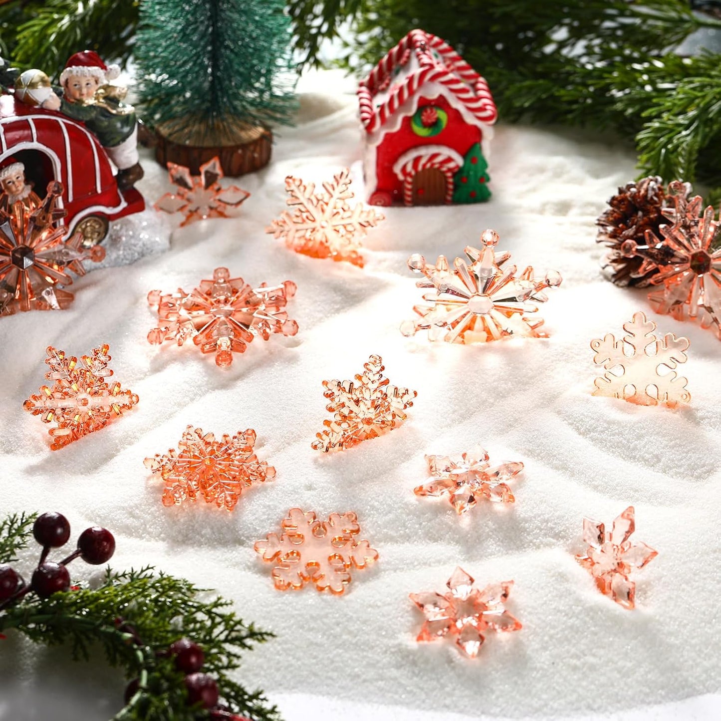 Dilunave 40 Pieces Christmas Snowflake Ornaments Acrylic Christmas Tree Decorations Crystal Snowflakes Translucent Winter Hanging Ornament for Tree (Champagne)