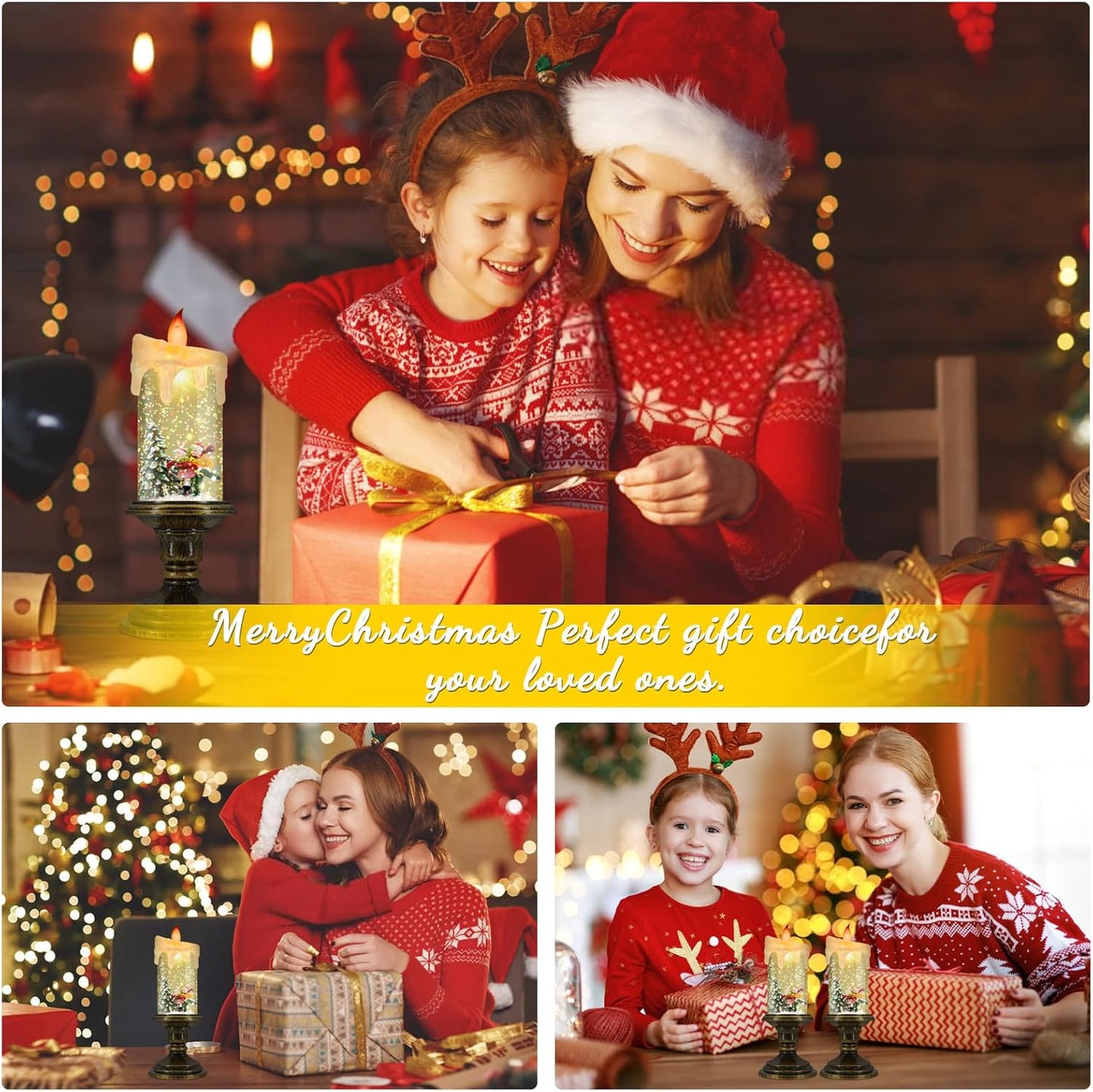 Christmas Flameless Candles, Flickering LED Candles with Timer, Snow Globe Candle Lights for Christmas Decorations