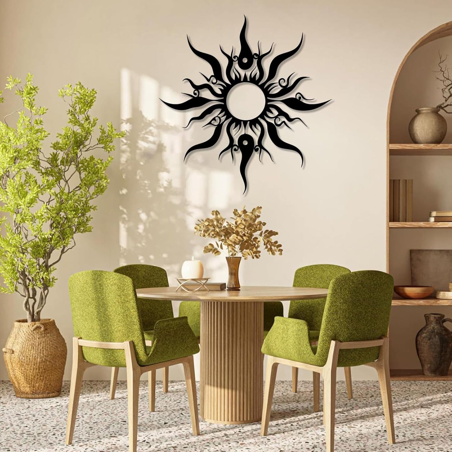 Hotuijxca Metal Wacky Sun Wall Art, Wacky Sun Metal Decor for Livingroom, Bedroom (Black, 39"x38"/100x96cm, metal wall art)