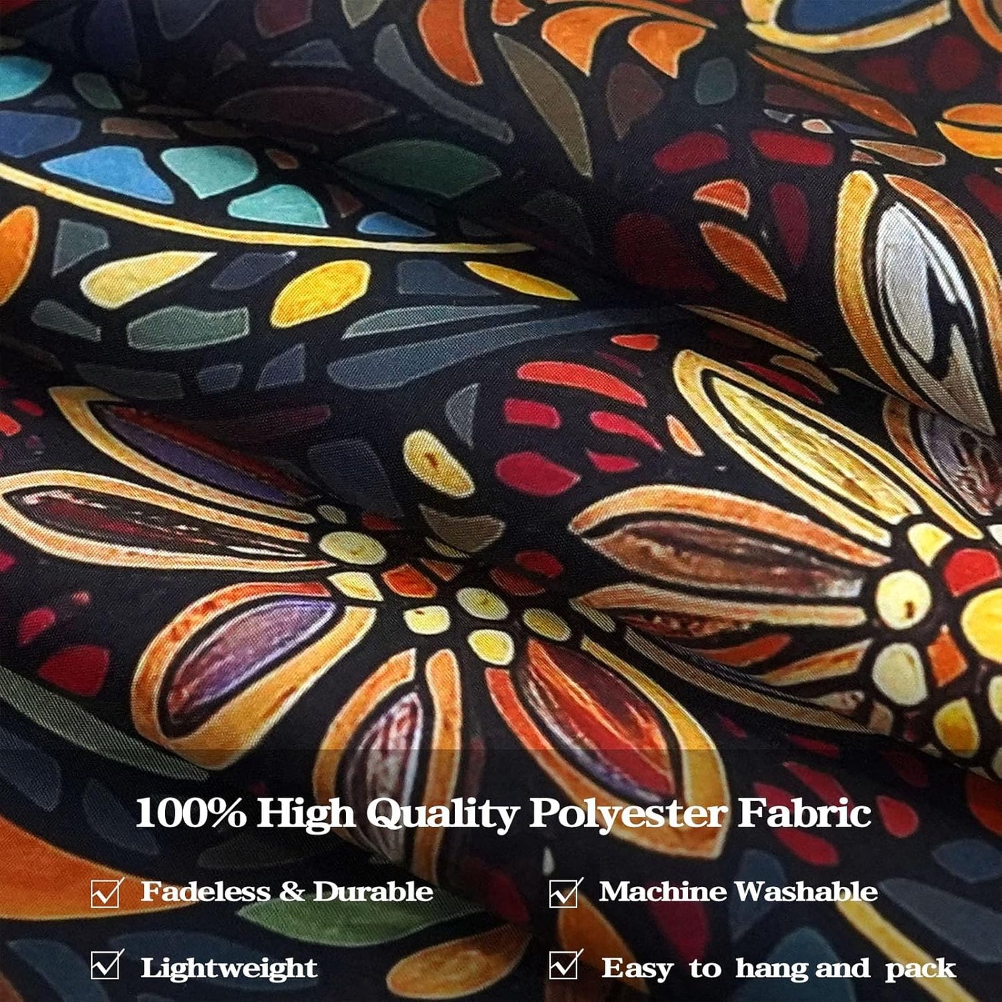 Fowocu Boho Floral Mandala Tapestry Wall Hanging Vintage Bohemian Flower Medallion Tapestry Aesthetic Orange Stained Glass Hippie Tapestries for Bedroom Living Room Dorm Decor 60 x 44 Inch