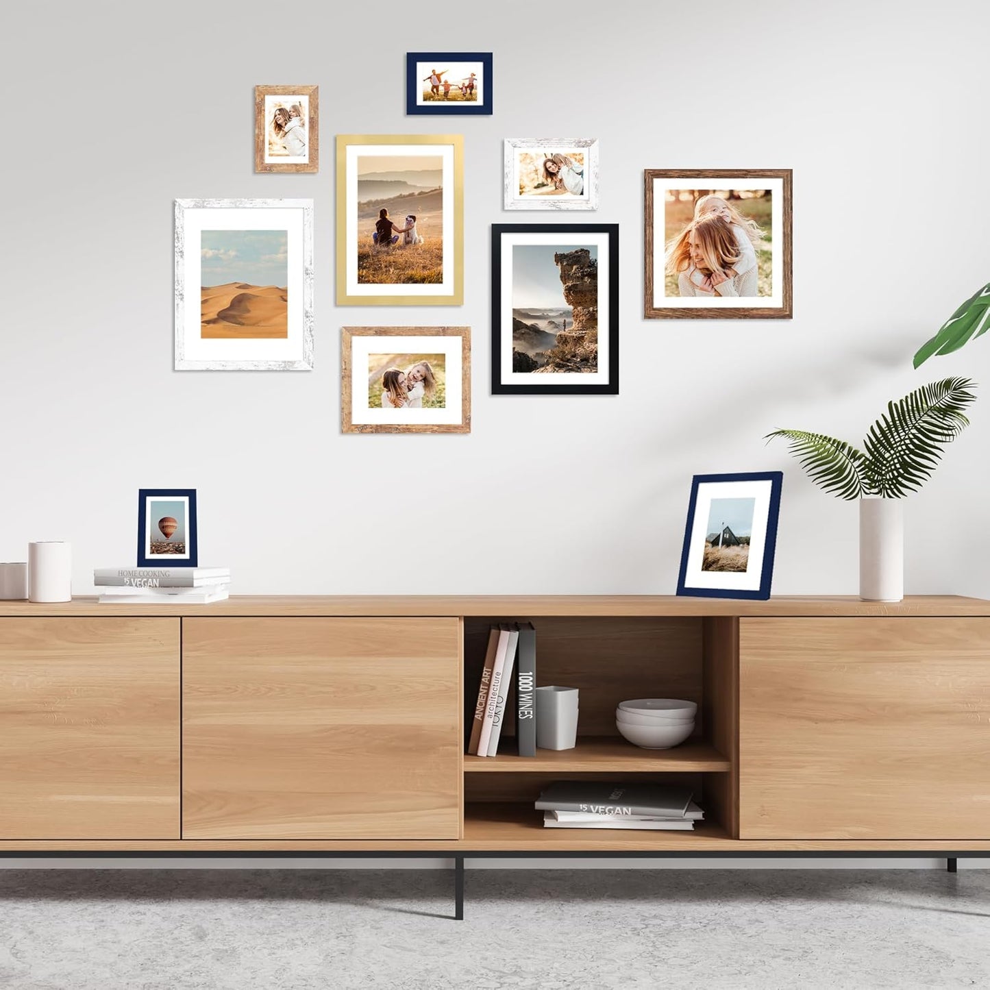 10x14 Picture Frame Set of 4, 10 x 14 Wood Photo Frames with Mat for 8x12 or 30x40cm Diamond Painting Art, Wooden Frame with Real Glass Cover for Wall and Tabletop Display,Brown