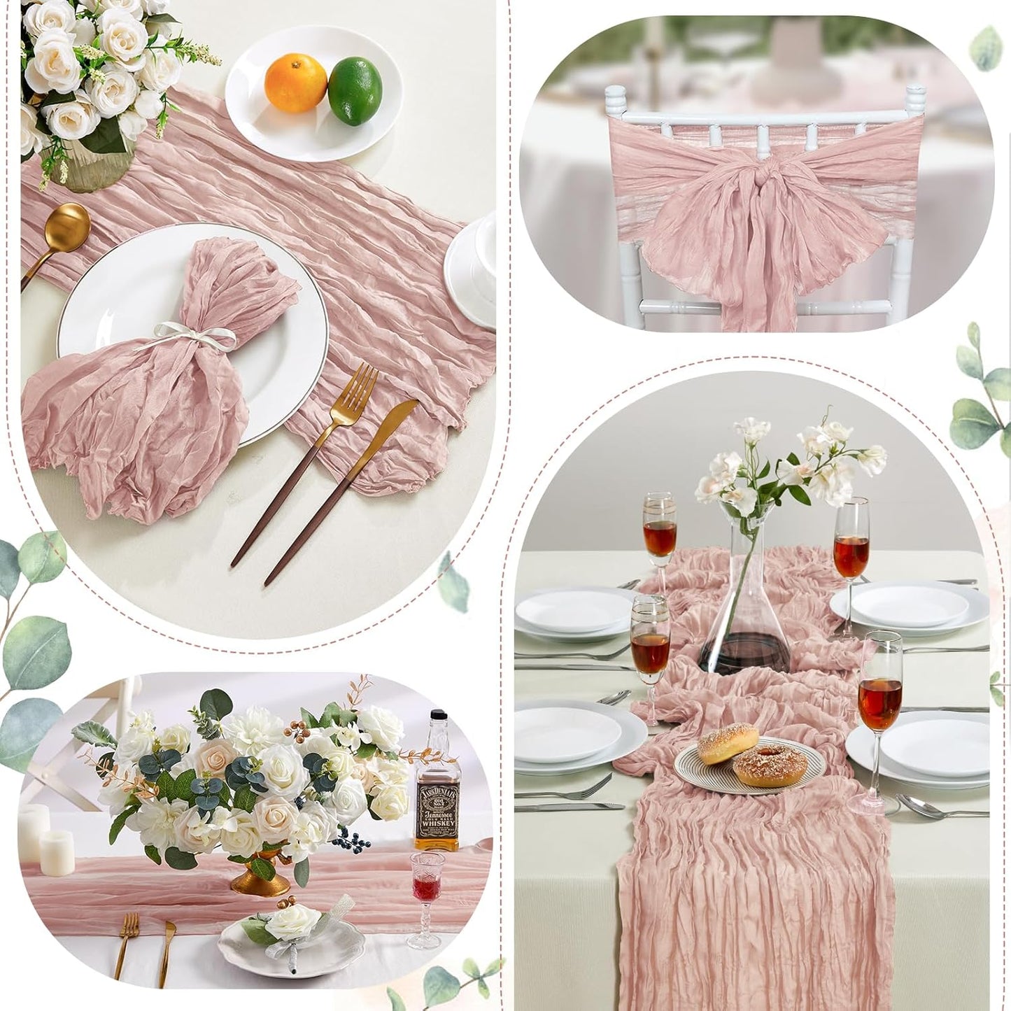 6 Pack Dusty Pink Cheesecloth Table Runner 10FT Long Boho Gauze Table Runner Rustic Sheer Runner for Wedding Bridal Baby Shower Birthday Party Table Decor Thanksgiving Christmas Decorations