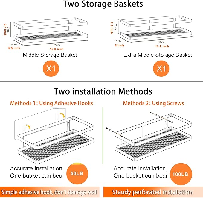 PUSDON Metal Wall Hanging Basket 2 Packs DIY Suitable for Multiple Scenes - Middle Silver Grey Guardrail Suit