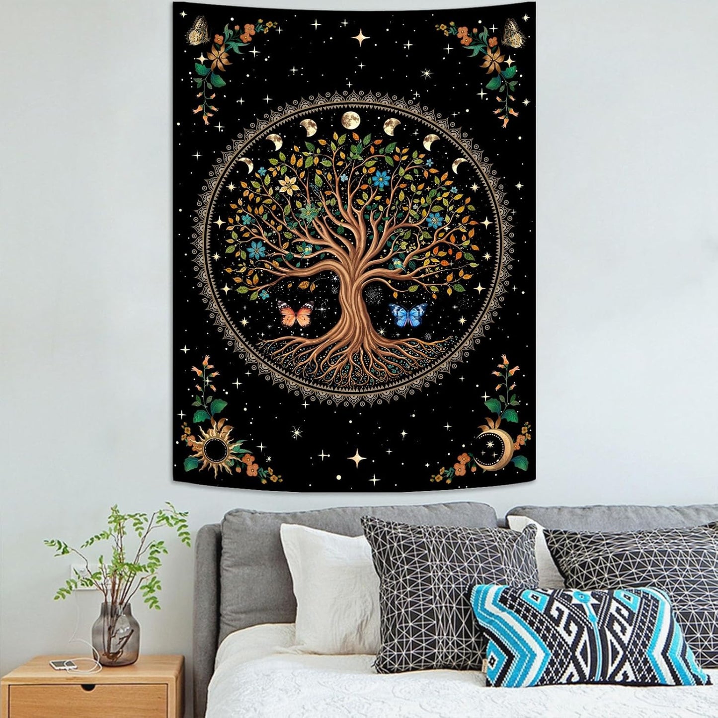 Lunerfex Tree of Life Tapestry Moon Phase Wall Tapestry, Green Tapestries for Bedroom Ceiling Tapestries Wall Hanging for Bedroom Living Room Decor Tree-4 60"x80"