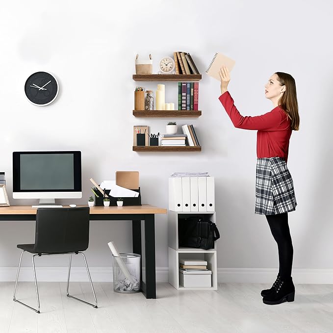 Sorbus Floating Shelves for Wall, Bathroom Shelves Wall Mounted for Kitchen, Bedroom, Bathroom Storage Over Toilet, Hanging Book Shelf for Wall Home Decor Living Room (Walnut, 3 Pack)