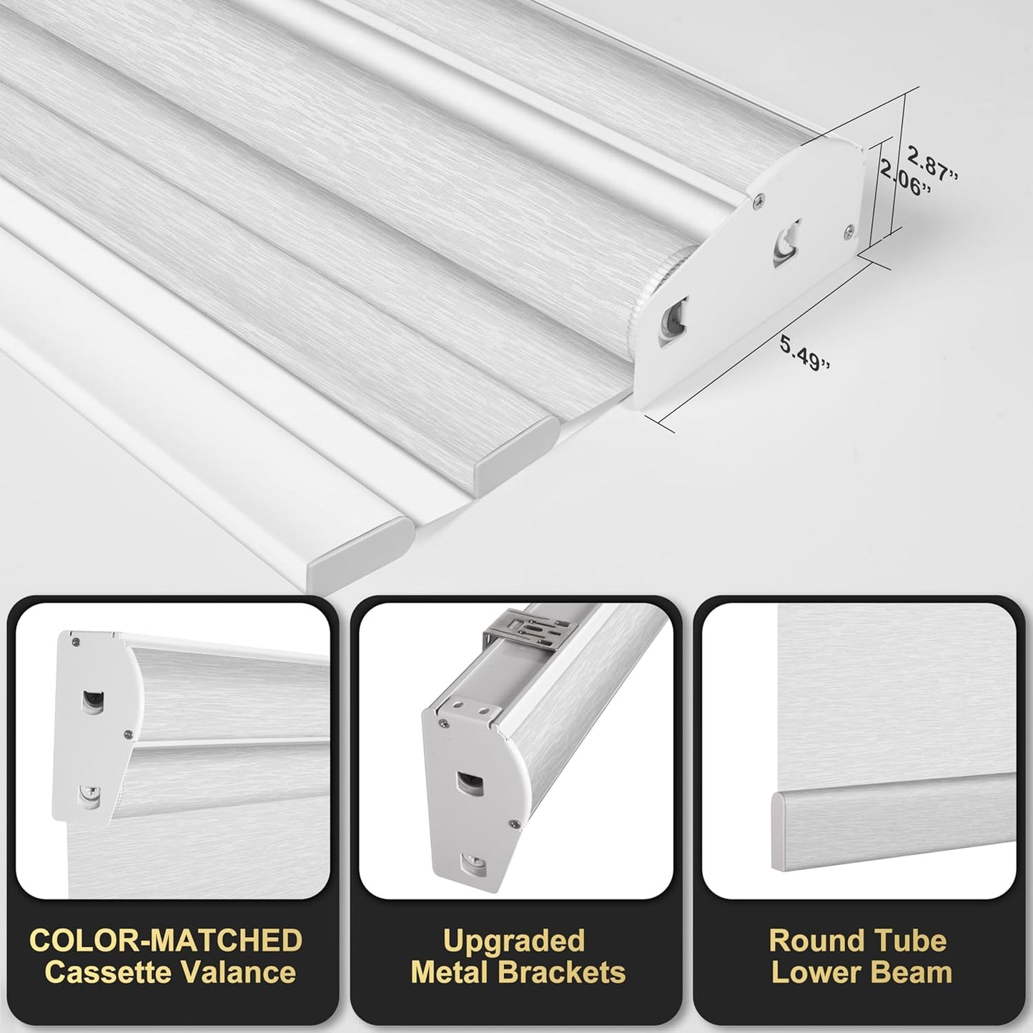 BERISSA Cordless Dual Roller Shades with Cassette Valance, Double Window Shades - Blackout and Light Filtering, Day and Night for Home Office Door. Striped Jacquard White. 29 W x 56" H