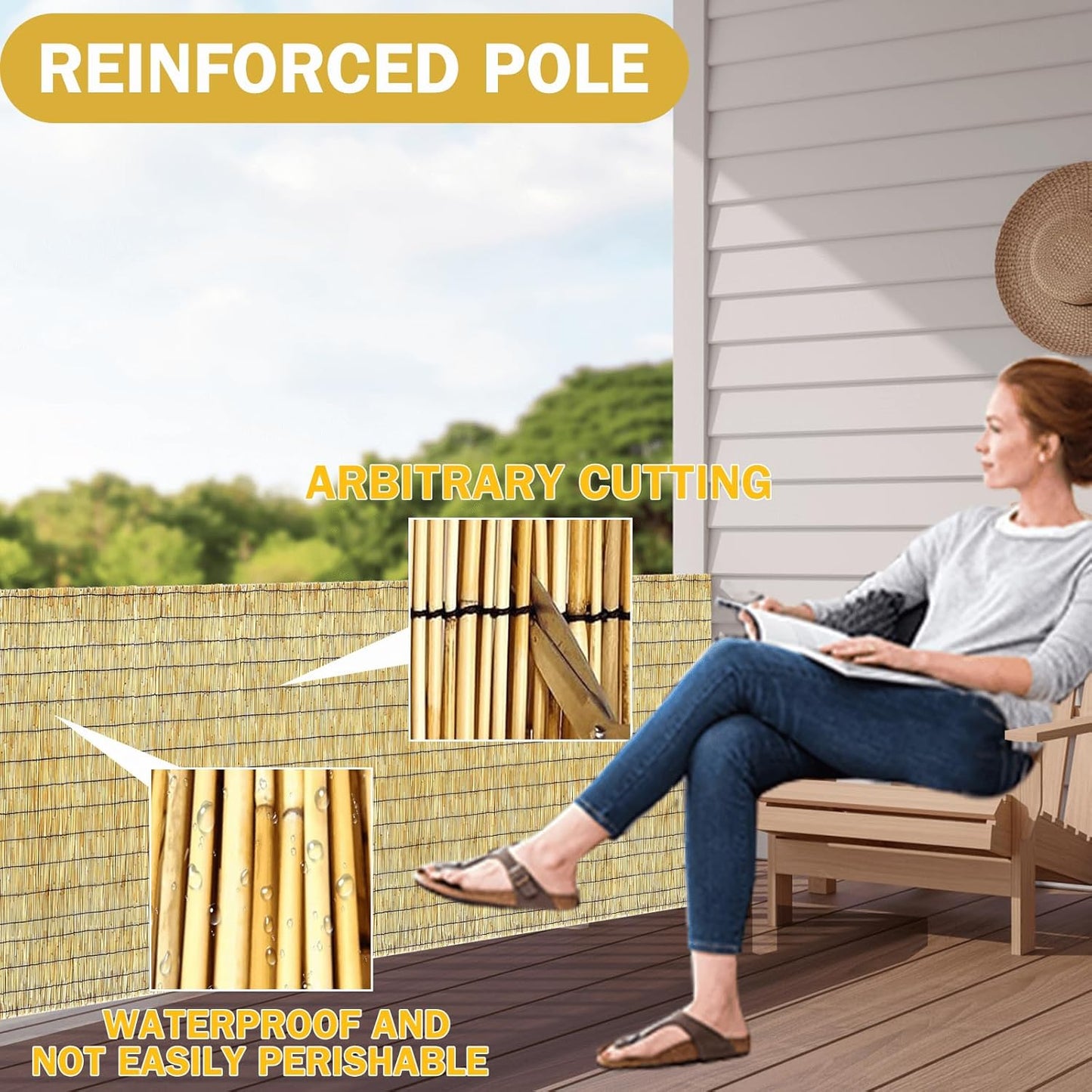 Bamboo Reed Fencing, Natural Bamboo Fence Rolls 4 Feet High, Decorative Reed Screen Privacy Curtains for Patio Balcony Garden Backyard Outdoor, 4 x 10 FT