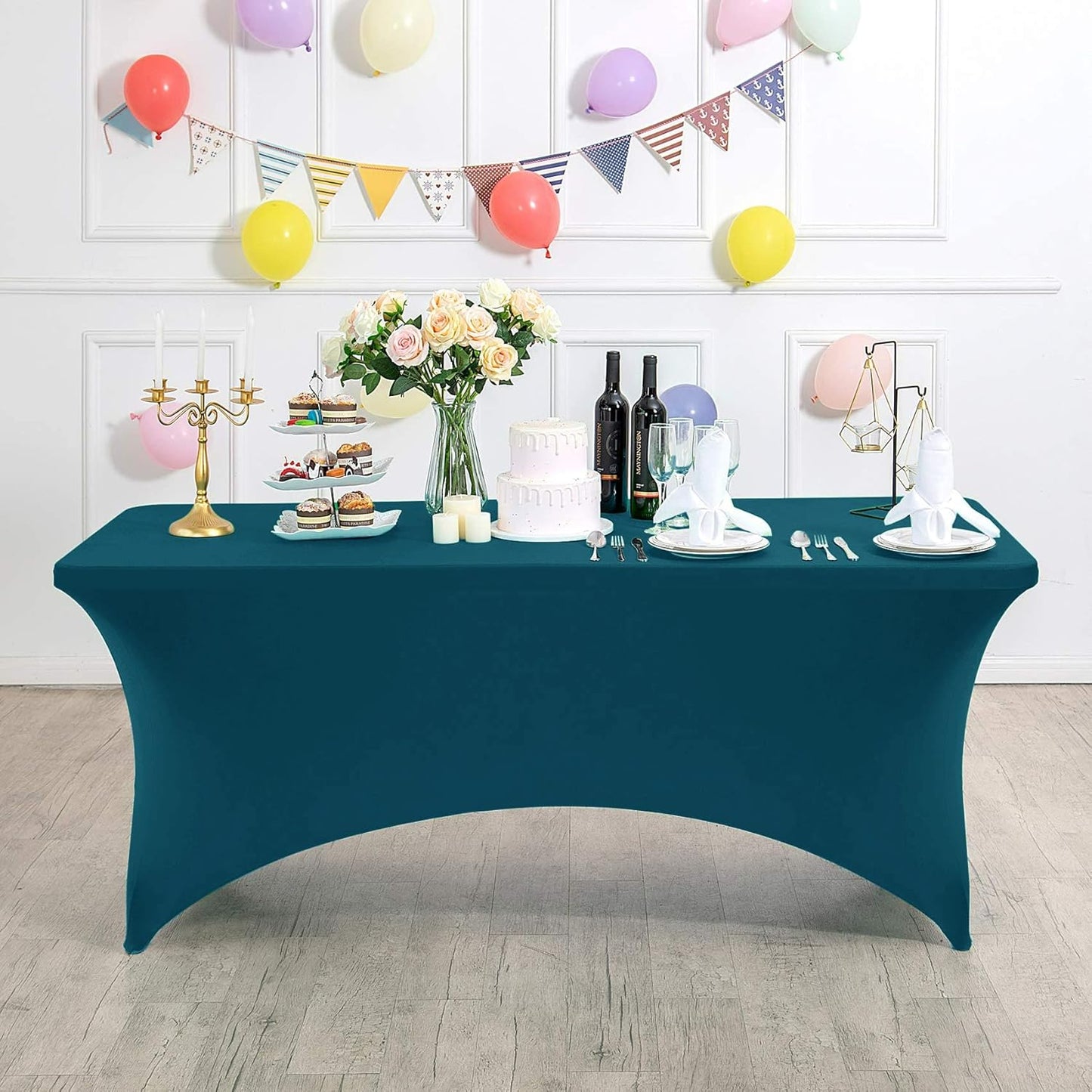 Spandex Table Cover for 8FT or 4ft or 6ft Table Universal Fitted Stretch Tablecloth for Party, Banquet, Wedding and Events-Peacock