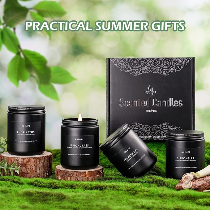 Outdoor Candle Set | Citronella/Mint/Eucalyptus/Lemongrass Summer Scented, Natural Candle Gifts - 4Pack Candles - Citronella Candles for Indoor or Outdoor Use - 28 oz,200 Hours Burn Time