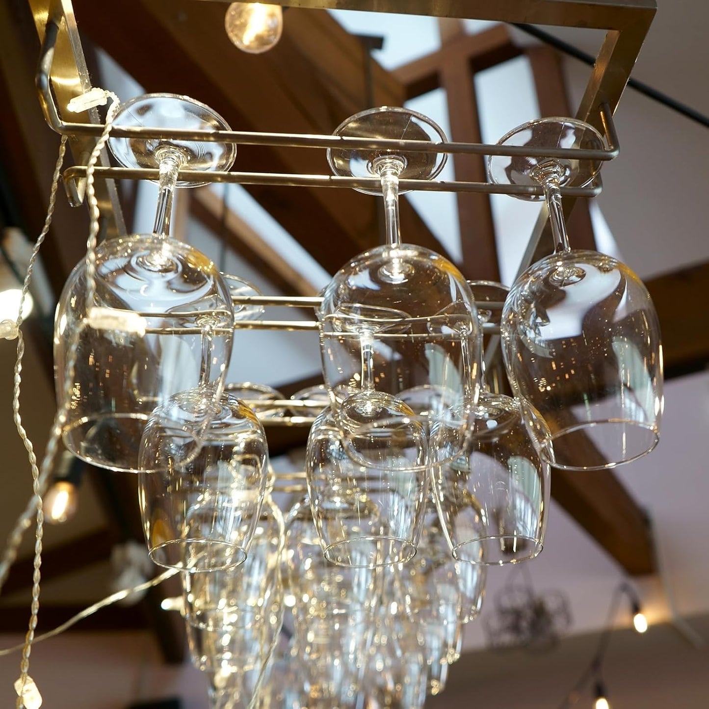 UXcell Under Cabinet Wine Glass Rack, 4-Piece Stainless Steel Stemware Organizer, 10-Inch Hanger for 5mm Stemware, Black