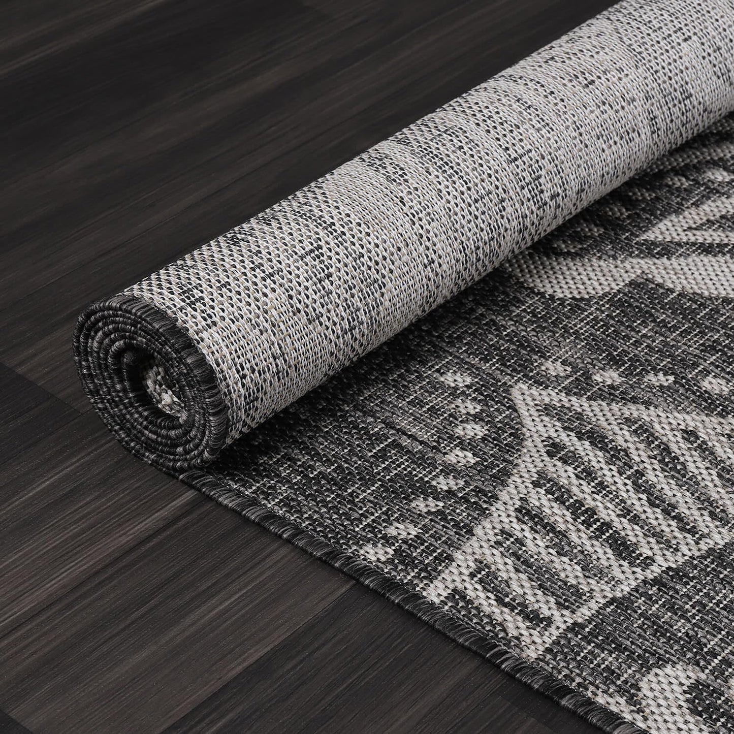 Medallion Outdoor Rug 9x12 Washable Outside Carpet for Indoor Patio Porch Waterproof Easy Cleaning Non Shedding Area Rugs Dark Gray 9 x 12