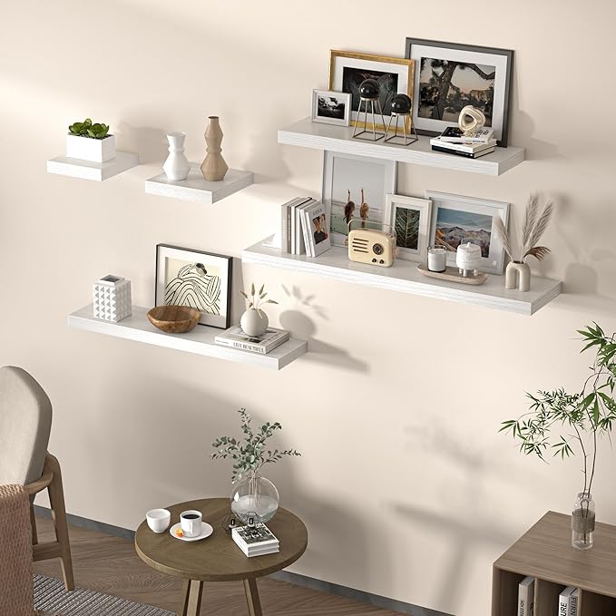 Square Floating Shelves for Wall, 12" W x 12" D x 1.2" H, Small Wooden Wall Mounted Display Shelves with Invisible Brackets for Living Room, Bedroom, Bathroom, Kitchen Decor, Set of 3, White